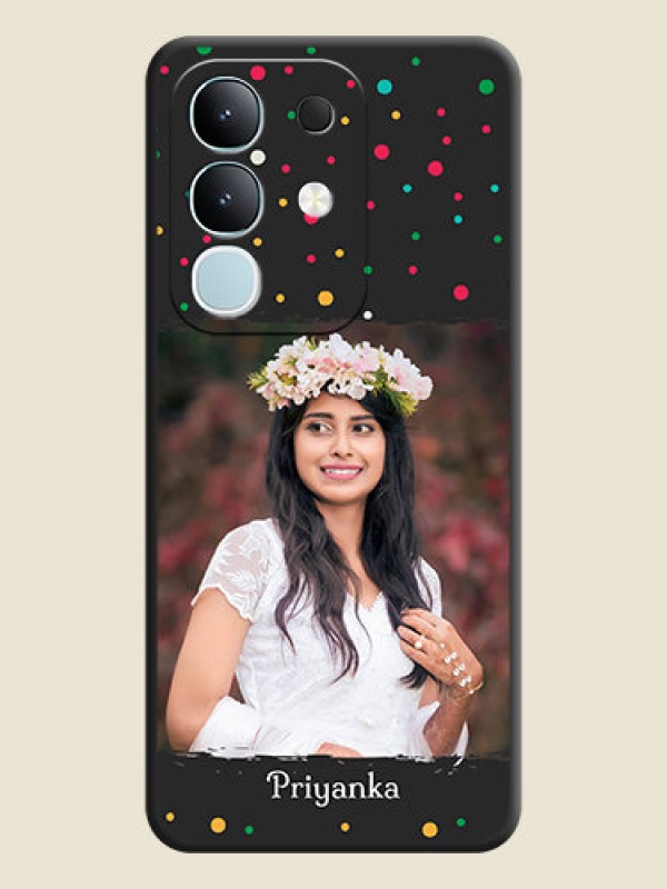 Custom Multicolor Dotted Pattern with Text On Space Black Custom Soft Matte Mobile Back Cover - Vivo Y31 Pro 5G