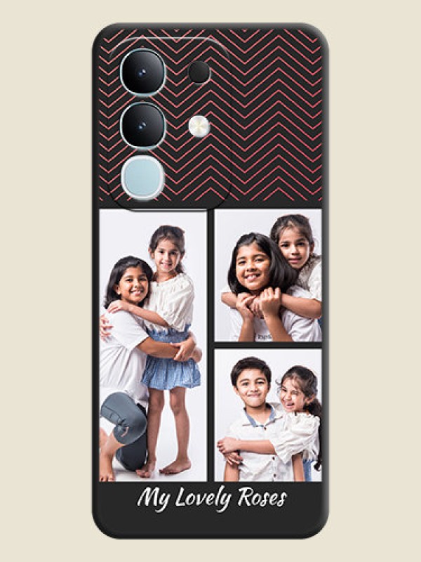 Custom Wave Pattern with 3 Image Holder On Space Black Custom Soft Matte Mobile Back Cover - Vivo Y31 Pro 5G