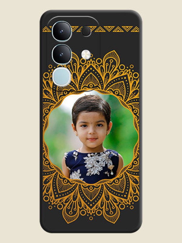 Custom Round Image with Floral Design On Space Black Custom Soft Matte Mobile Back Cover - Vivo Y31 Pro 5G
