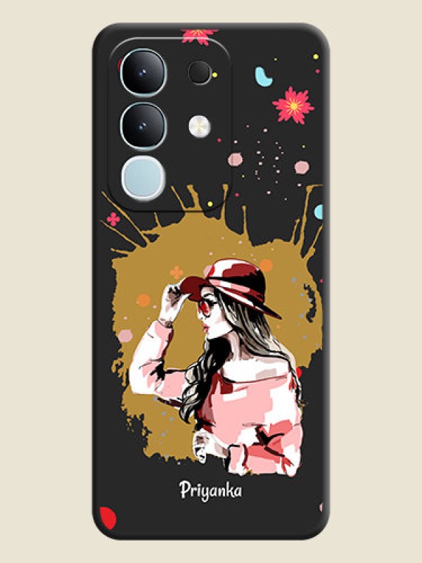 Custom Mordern Lady With Color Splash Background With Custom Text On Space Black Custom Soft Matte Mobile Back Cover - Vivo Y31 Pro 5G