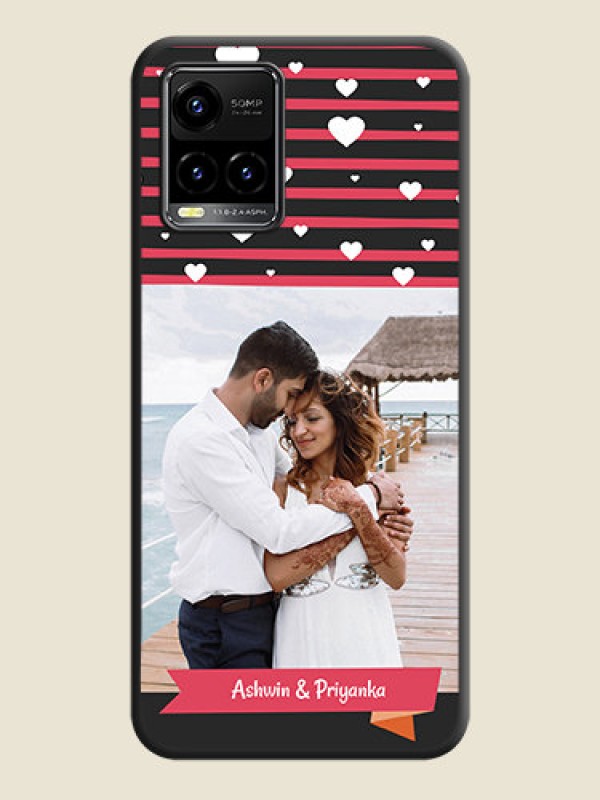 Custom White Color Love Symbols with Pink Lines Pattern on Space Black Custom Soft Matte Phone Cases - Vivo Y33s