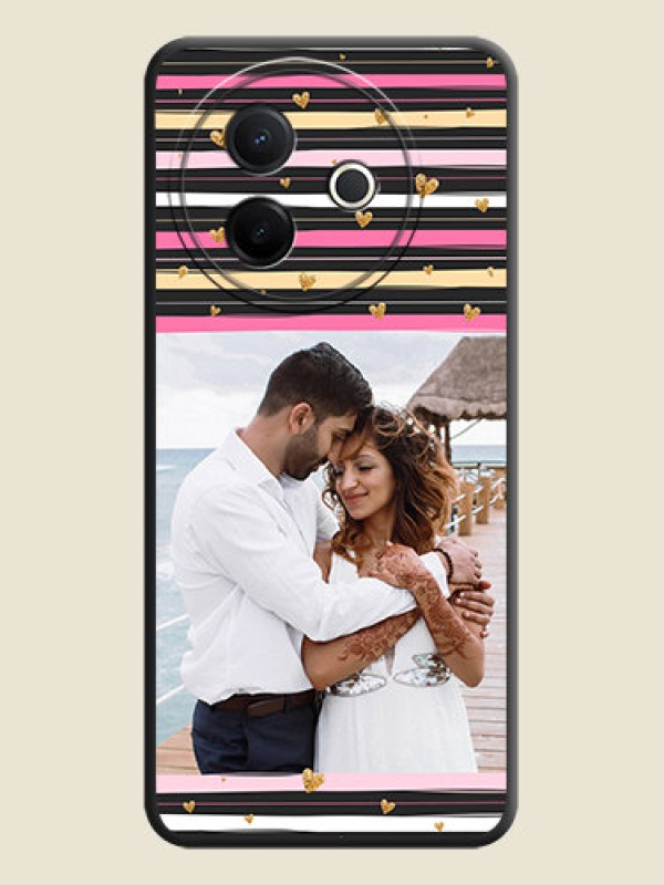 Custom Multicolor Lines and Golden Love Symbols Design on Photo On Space Black Custom Soft Matte Mobile Back Cover - Vivo Y39 5G
