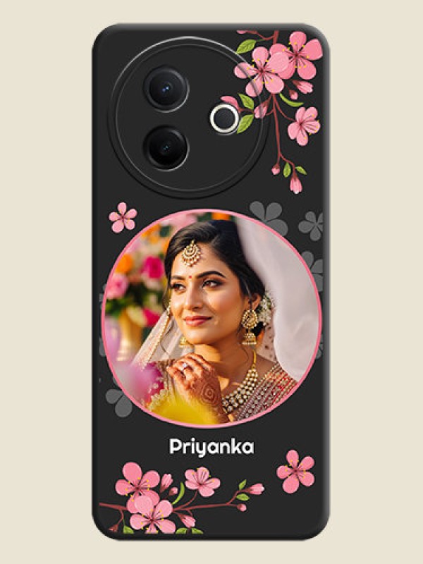 Custom Round Image with Pink Color Floral Design on Photo On Space Black Custom Soft Matte Mobile Back Cover - Vivo Y39 5G