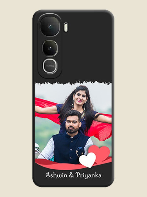 Custom Pin Color Love Shaped Ribbon Design with Text On Space Black Custom Soft Matte Mobile Back Cover - Vivo Y400 5G