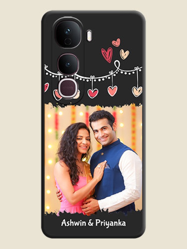Custom Pink Love Hangings with Name On Space Black Custom Soft Matte Mobile Back Cover - Vivo Y400 Pro 5G