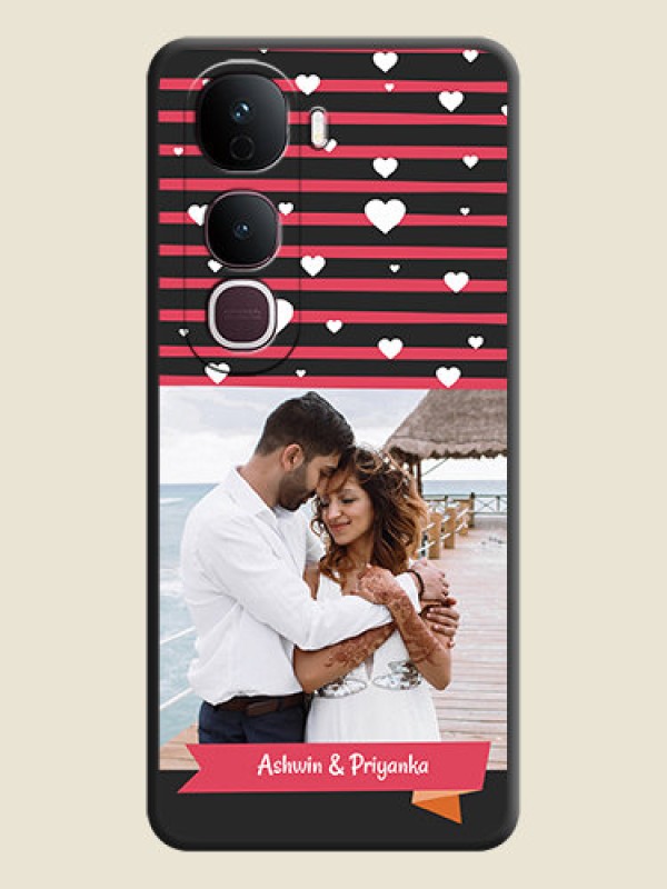 Custom White Color Love Symbols with Pink Lines Pattern On Space Black Custom Soft Matte Mobile Back Cover - Vivo Y400 Pro 5G