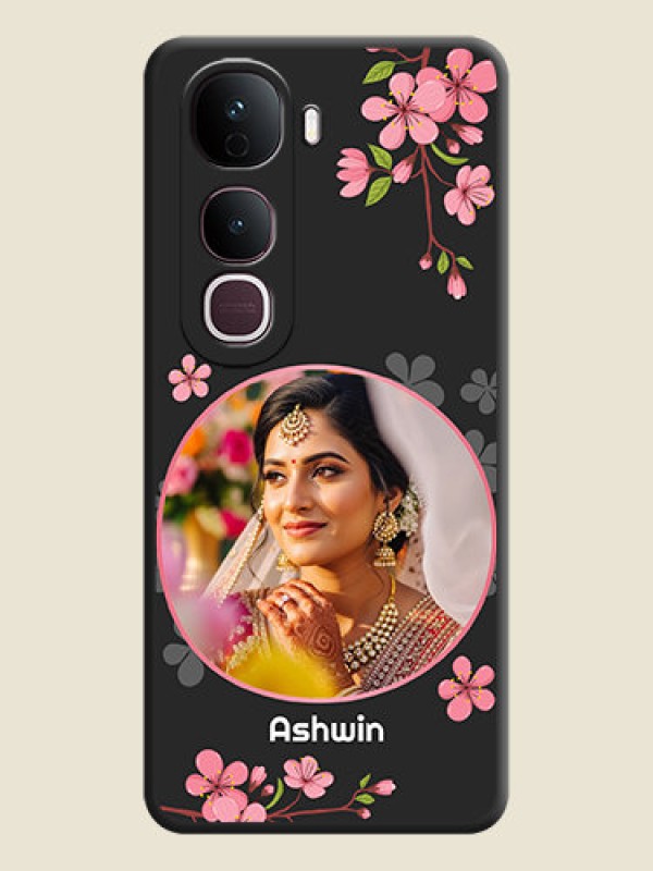 Custom Round Image with Pink Color Floral Design on Photo On Space Black Custom Soft Matte Mobile Back Cover - Vivo Y400 Pro 5G