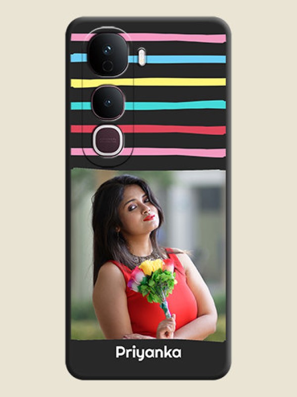 Custom Multicolor Lines with Image On Space Black Custom Soft Matte Mobile Back Cover - Vivo Y400 Pro 5G