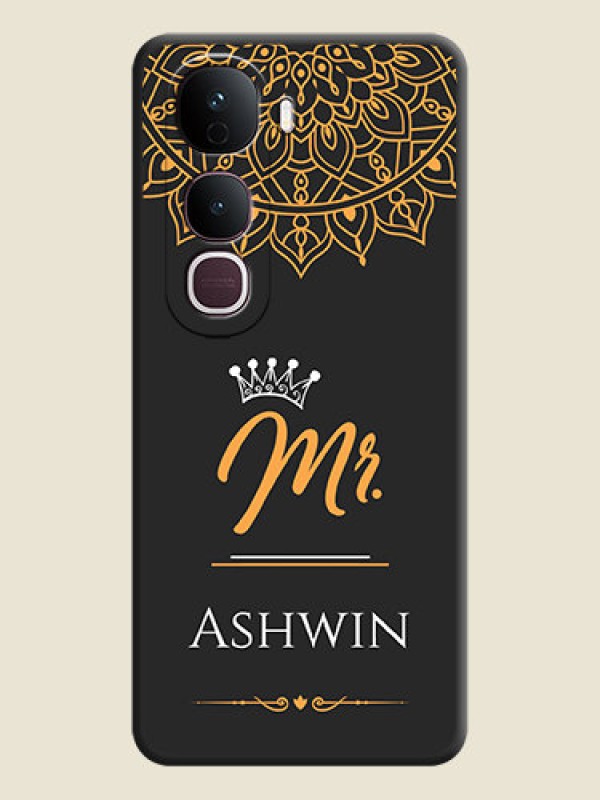 Custom Mr Name with Floral Design On Space Black Custom Soft Matte Mobile Back Cover - Vivo Y400 Pro 5G