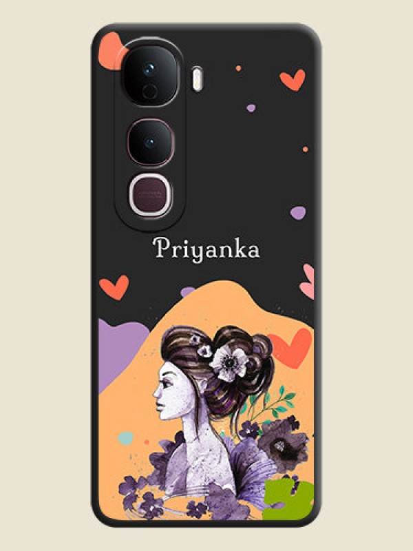 Custom Namecase For Her With Fancy Lady Image On Space Black Custom Soft Matte Mobile Back Cover - Vivo Y400 Pro 5G
