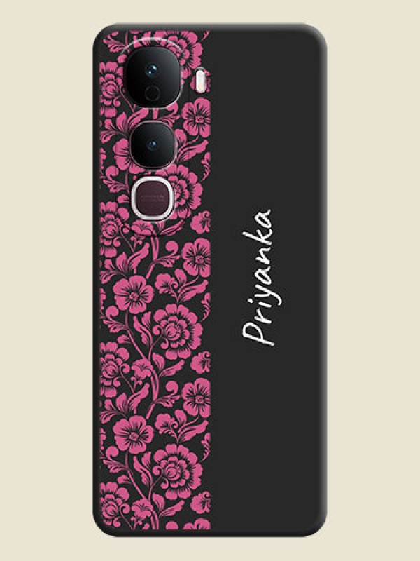 Custom Pink Floral Pattern Design With Custom Text On Space Black Custom Soft Matte Mobile Back Cover - Vivo Y400 Pro 5G