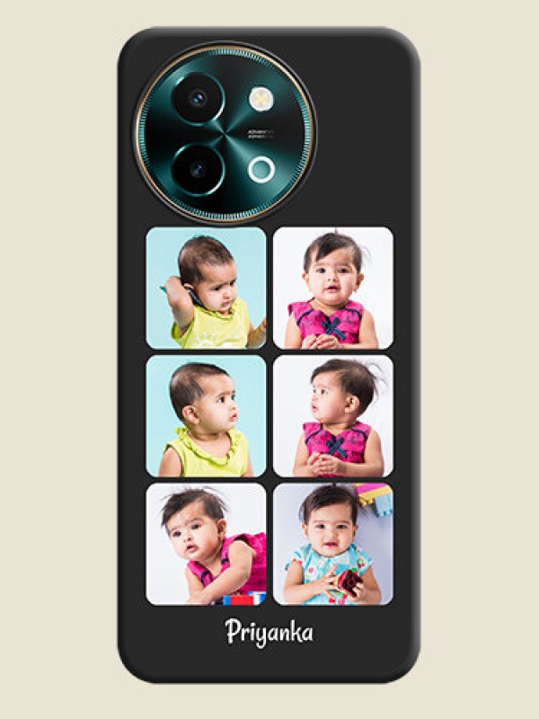 Custom Floral Art with 6 Image Holder on Photo On Space Black Custom Soft Matte Mobile Back Cover - Vivo Y58 5G