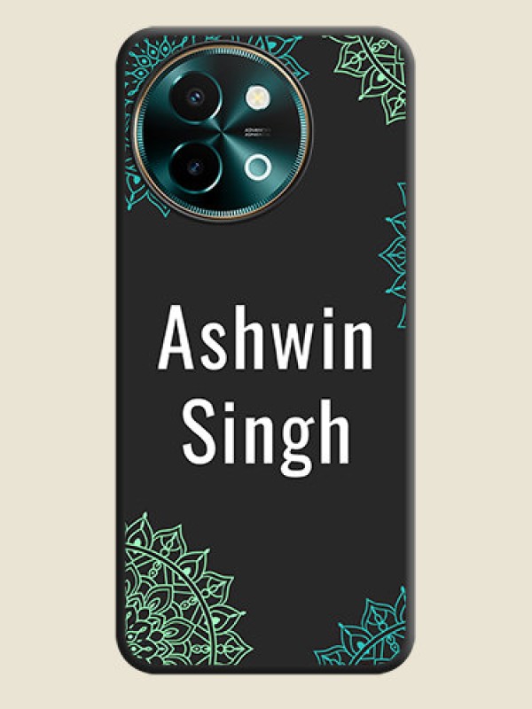 Custom Your Name with Floral Design On Space Black Custom Soft Matte Mobile Back Cover - Vivo Y58 5G