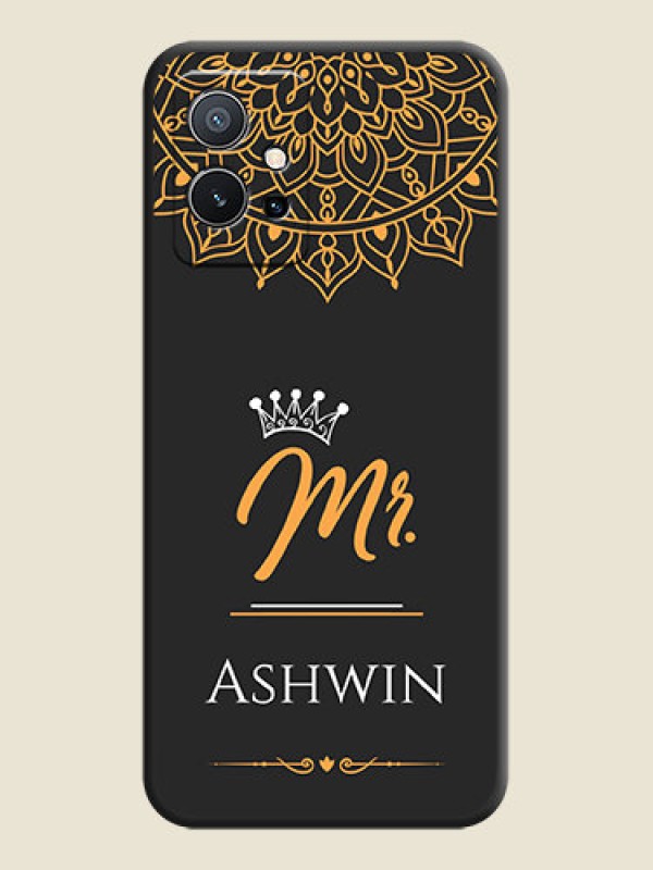 Custom Mr Name with Floral Design  on Personalised Space Black Soft Matte Cases - Vivo Y75 5G