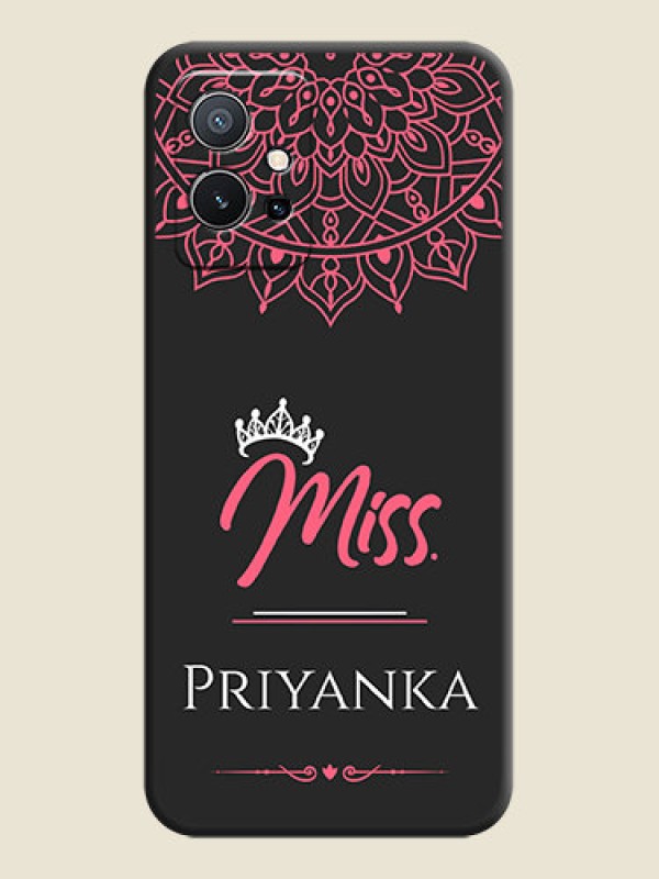 Custom Mrs Name with Floral Design on Space Black Personalized Soft Matte Phone Covers - Vivo Y75 5G