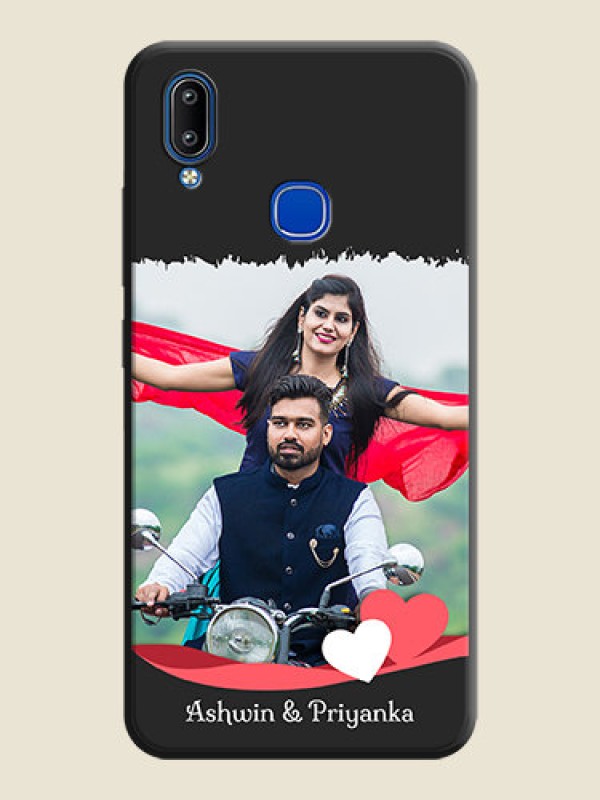 Custom Pink Color Love Shaped Ribbon Design with Text on Space Black Custom Soft Matte Phone Back Cover - Vivo Y91
