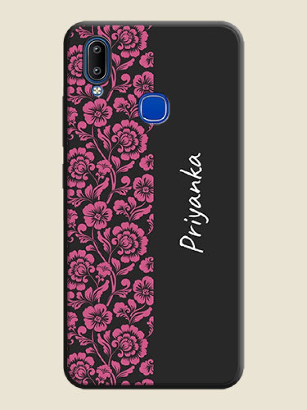 Custom Pink Floral Pattern Design With Custom Text On Space Black Personalized Soft Matte Phone Covers -Vivo Y91
