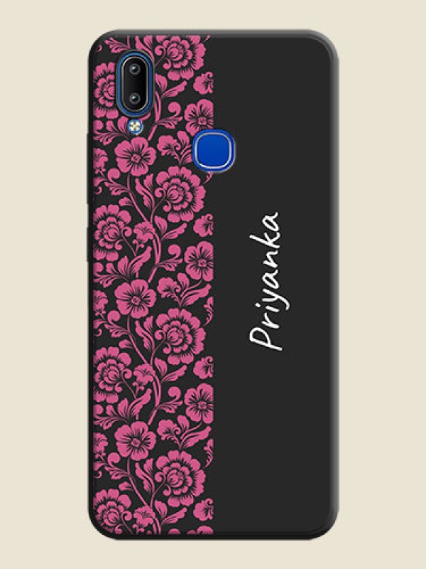 Custom Pink Floral Pattern Design With Custom Text On Space Black Personalized Soft Matte Phone Covers -Vivo Y93