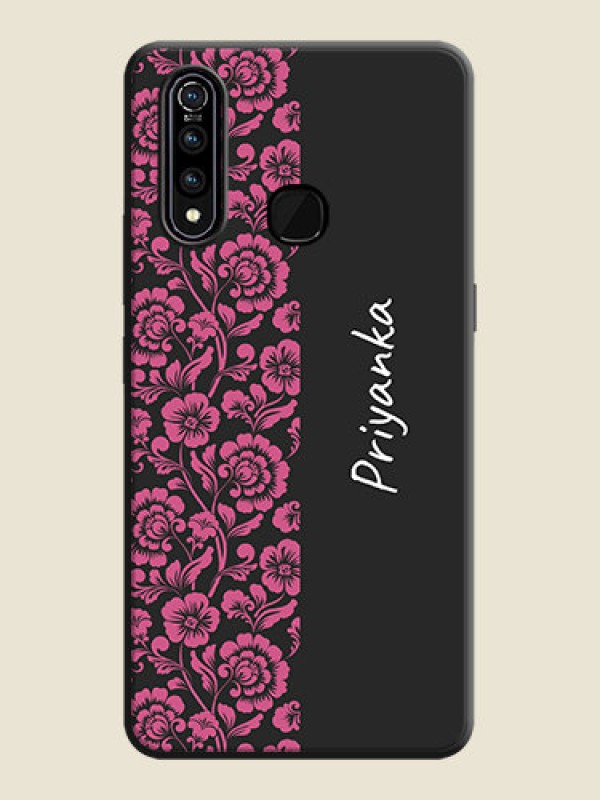 Custom Pink Floral Pattern Design With Custom Text On Space Black Personalized Soft Matte Phone Covers -Vivo Z1 Pro