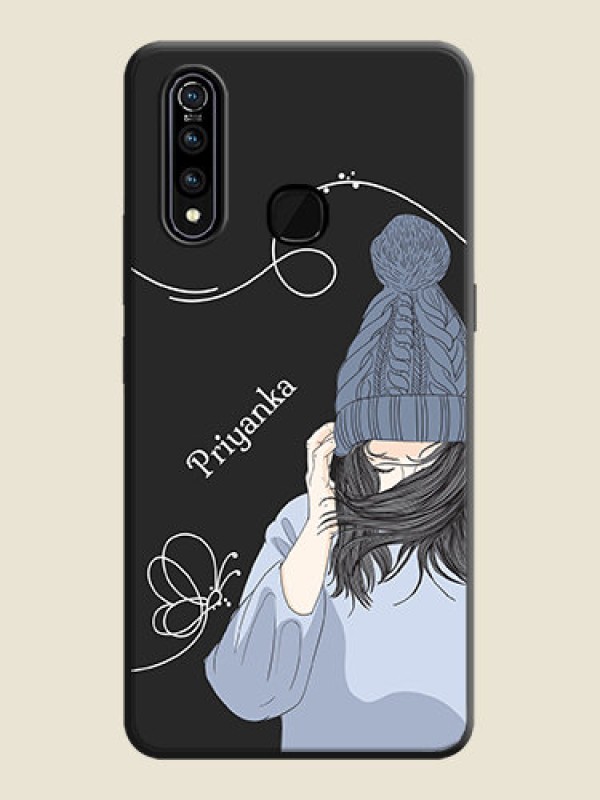 Custom Girl With Blue Winter Outfiit Custom Text Design On Space Black Personalized Soft Matte Phone Covers -Vivo Z1 Pro