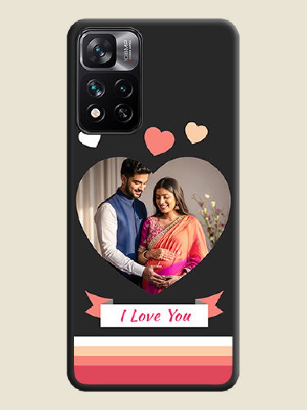 Custom Love Shaped Photo with Colorful Stripes on Personalised Space Black Soft Matte Cases - Xiaomi 11I 5G