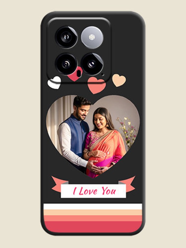 Custom Love Shaped Photo with Colorful Stripes on Personalised Space Black Soft Matte Cases - Xiaomi 14 5G