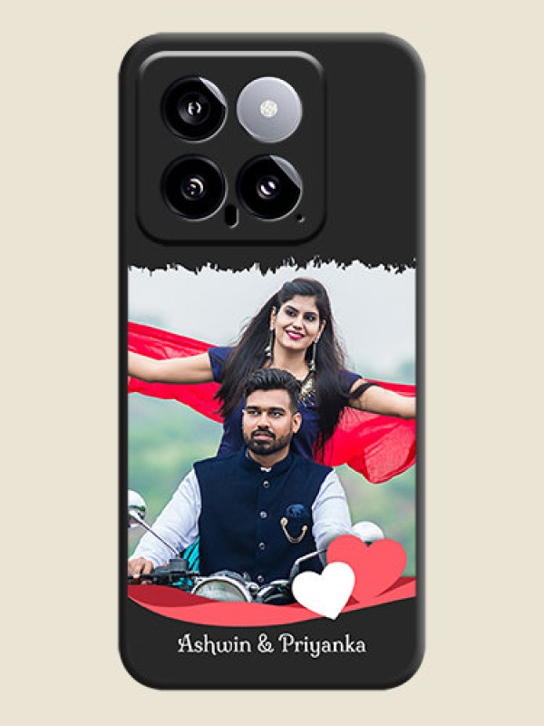 Custom Pink Color Love Shaped Ribbon Design with Text on Space Black Custom Soft Matte Phone Back Cover - Xiaomi 14 5G
