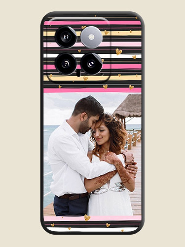 Custom Multicolor Lines and Golden Love Symbols Design - Photo on Space Black Soft Matte Mobile Cover - Xiaomi 14 5G