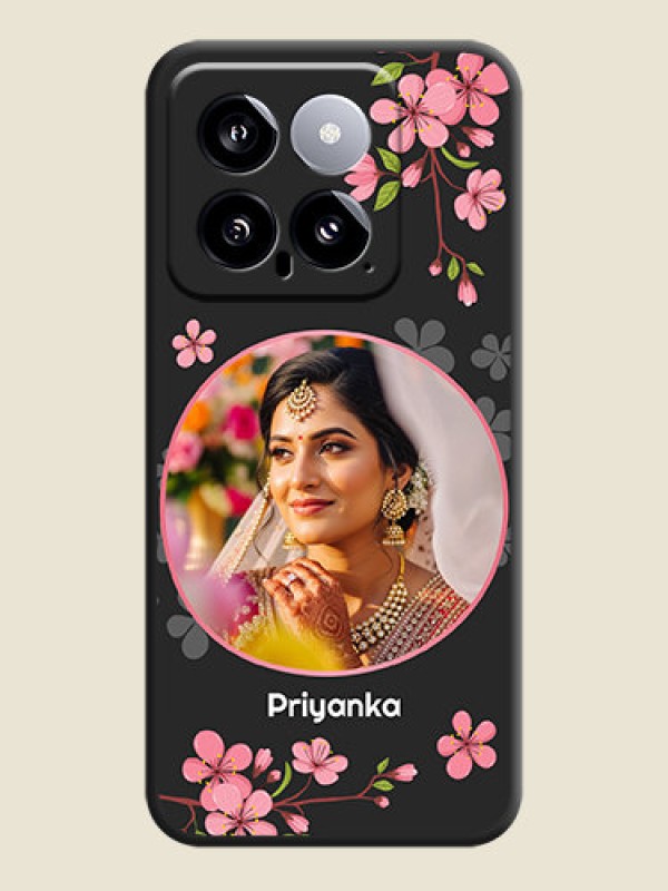 Custom Round Image with Pink Color Floral Design - Photo on Space Black Soft Matte Back Cover - Xiaomi 14 5G