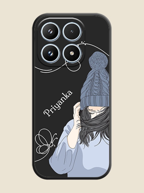Custom Girl With Blue Winter Outfiit Custom Text Design On Space Black Custom Soft Matte Mobile Back Cover - Xiaomi 17 5G