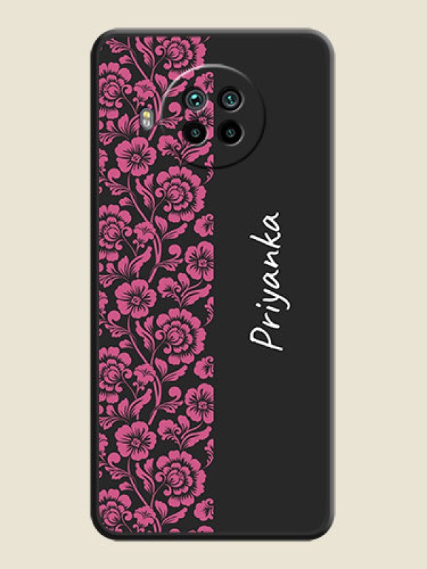 Custom Pink Floral Pattern Design With Custom Text On Space Black Personalized Soft Matte Phone Covers -Xiaomi Mi 10I 5G