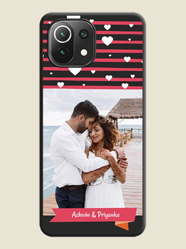 Custom White Color Love Symbols with Pink Lines Pattern on Space Black Custom Soft Matte Phone Cases - Mi 11 Lite NE 5G
