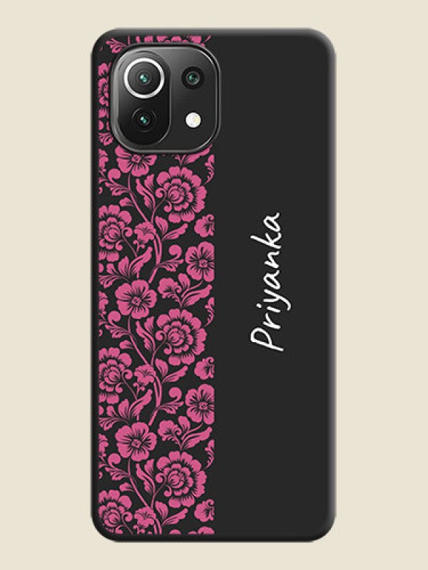 Custom Pink Floral Pattern Design With Custom Text On Space Black Personalized Soft Matte Phone Covers -Xiaomi Mi 11 Lite Ne 5G