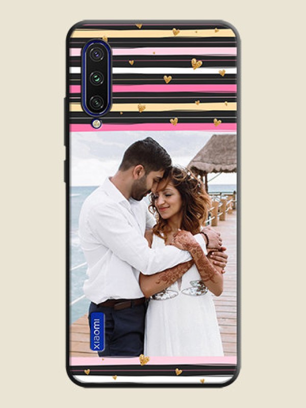 Custom Multicolor Lines and Golden Love Symbols Design - Photo on Space Black Soft Matte Mobile Cover - Mi A3
