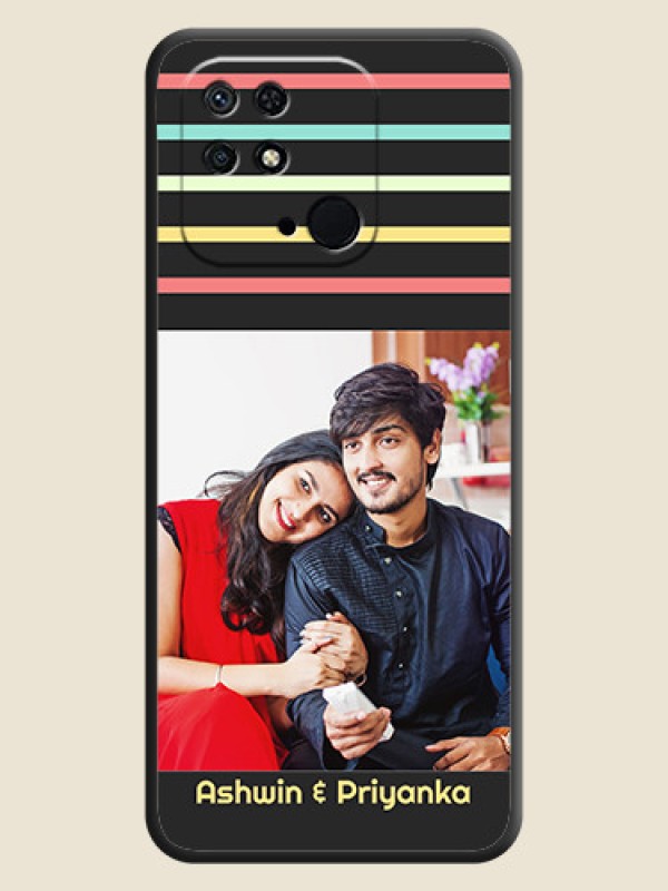 Custom Color Stripes with Photo and Text on Photo on Space Black Soft Matte Mobile Case - Redmi 10 Power