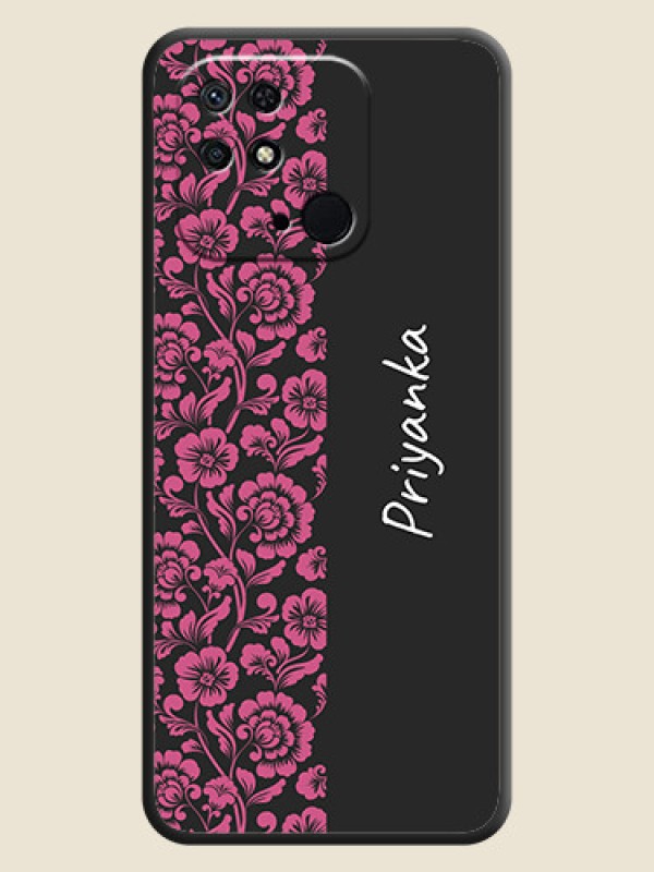 Custom Pink Floral Pattern Design With Custom Text On Space Black Personalized Soft Matte Phone Covers -Xiaomi Redmi 10 Power