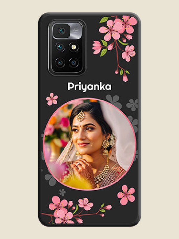 Custom Round Image with Pink Color Floral Design on Photo on Space Black Soft Matte Back Cover - Redmi 10 Prime 2020