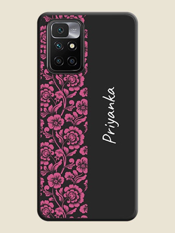 Custom Pink Floral Pattern Design With Custom Text On Space Black Personalized Soft Matte Phone Covers -Xiaomi Redmi 10 Prime 2022
