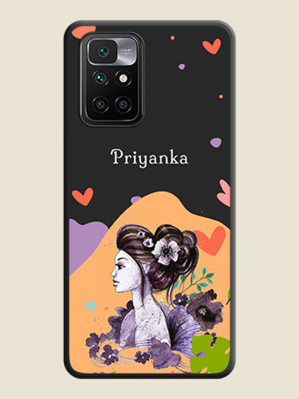 Custom Namecase For Her With Fancy Lady Image On Space Black Personalized Soft Matte Phone Covers -Xiaomi Redmi 10 Prime