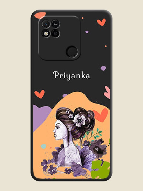 Custom Namecase For Her With Fancy Lady Image On Space Black Personalized Soft Matte Phone Covers -Xiaomi Redmi 10A Sport