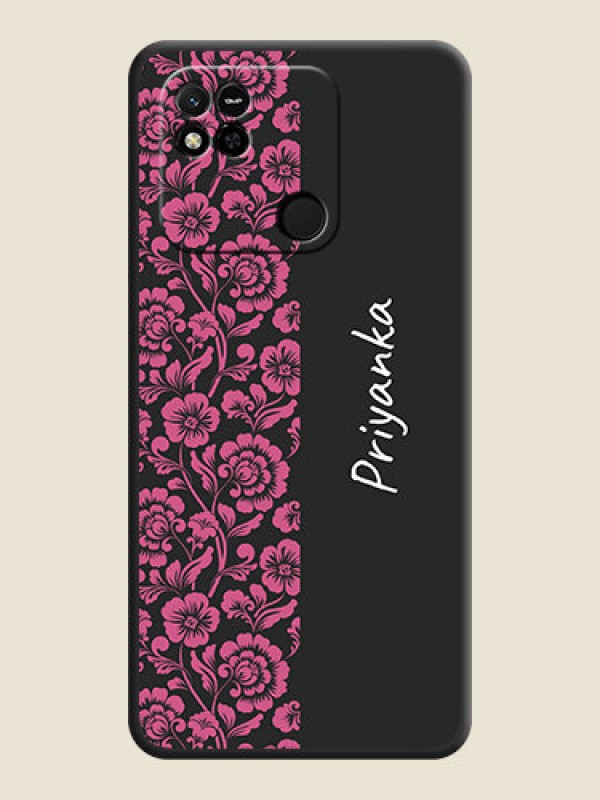Custom Pink Floral Pattern Design With Custom Text On Space Black Personalized Soft Matte Phone Covers -Xiaomi Redmi 10A Sport