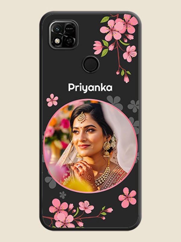 Custom Round Image with Pink Color Floral Design on Photo on Space Black Soft Matte Back Cover - Xiaomi Redmi 10A