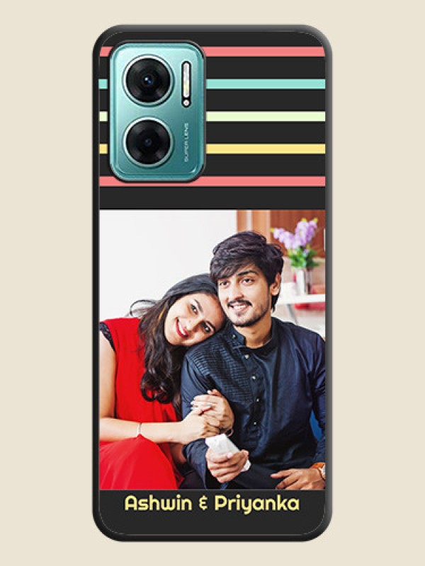 Custom Color Stripes with Photo and Text on Photo on Space Black Soft Matte Mobile Case - Xiaomi Redmi 11 Prime 5G