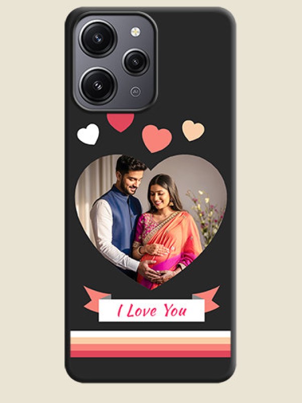 Custom Love Shaped Photo with Colorful Stripes on Personalised Space Black Soft Matte Cases - Redmi 12 4G