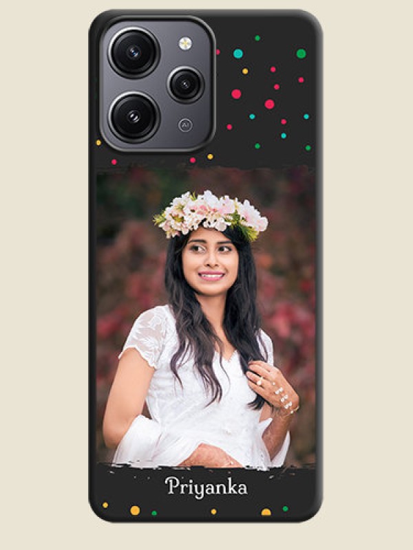 Custom Multicolor Dotted Pattern with Text on Space Black Custom Soft Matte Phone Back Cover - Redmi 12 4G