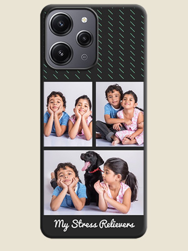 Custom Cross Dotted Pattern with 2 Image Holder on Personalised Space Black Soft Matte Cases - Redmi 12 4G