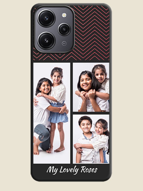 Custom Wave Pattern with 3 Image Holder on Space Black Custom Soft Matte Back Cover - Redmi 12 4G