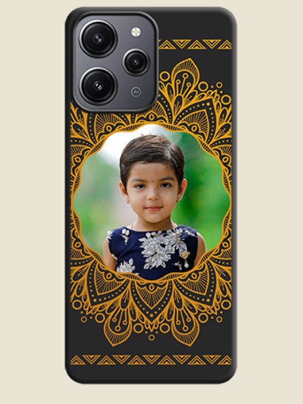 Custom Round Image with Floral Design - Photo on Space Black Soft Matte Mobile Cover - Redmi 12 4G