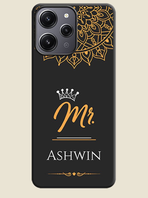 Custom Mr Name with Floral Design on Personalised Space Black Soft Matte Cases - Redmi 12 4G