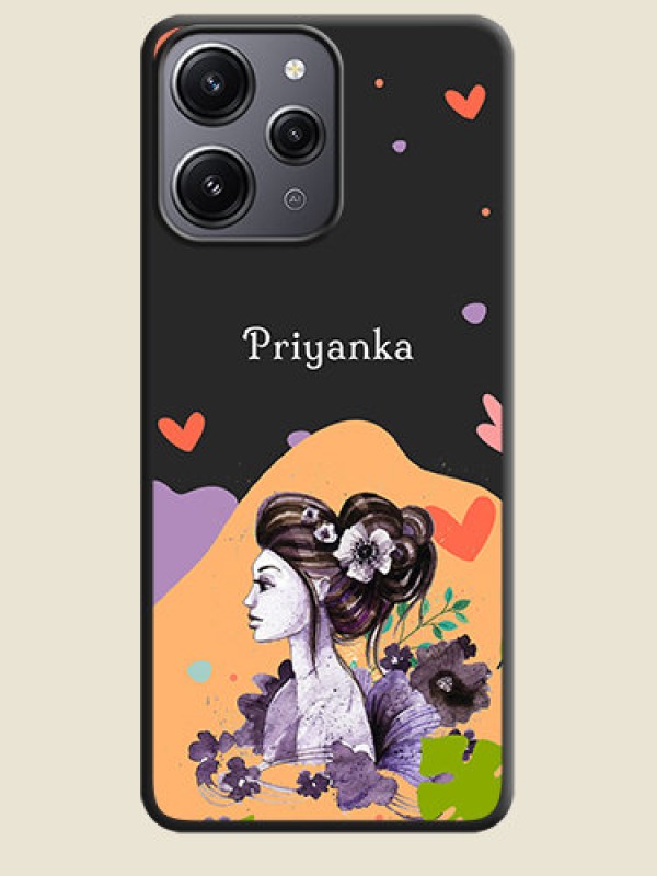 Custom Namecase For Her With Fancy Lady Image On Space Black Personalized Soft Matte Phone Covers - Redmi 12 4G